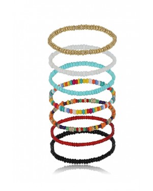 مجموعة أساور الكاحل بخرزات الفتاة الغجرية - سوار كاحل مطاطي بخرزات ملونة بـ 7 ألوان مجموعة أساور الكاحل بخرزات الفتاة الغجرية - سوار كاحل مطاطي بخرزات ملونة بـ 7 ألوان