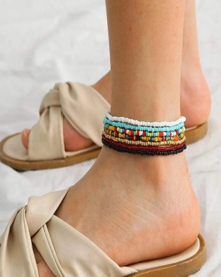 Gypsy Girl Bead Anklet Set - Boho Style Elastic Anklet with 7 Colorful Beaded Bracelets