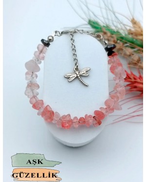 Doğal Taş Gül Kuvars Kadın Bileklik - Şifalı Kristal Hediye