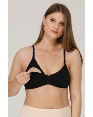 Nursing Bra Uncovered Combed Cotton Black Nursing Bra Uncovered Combed Cotton Black