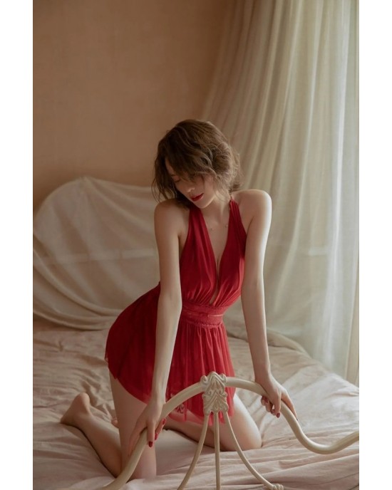 Women's Burgundy Backless Lace Nightgown - Elegant Sleepwear
