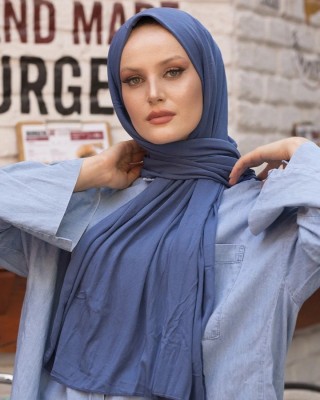 Women's Cotton Combed Cotton Shawl-Hijab in Indigo Color - Soft and Versatile