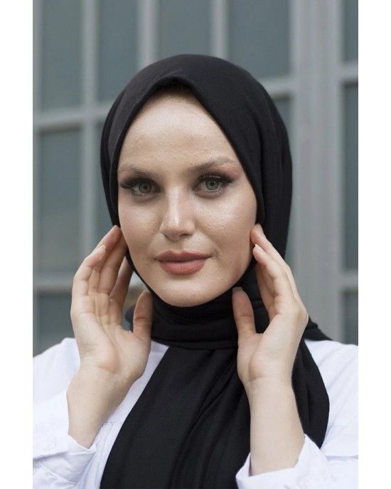 Women's Black Cotton Combed Shawl-Hijab for Comfort and Style