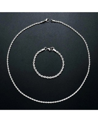 Unisex Silver Plated Thin Stud Necklace Bracelet Set - Rustproof, Tarnishproof, Colorfast