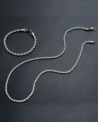 Unisex Silver Plated Thin Stud Necklace Bracelet Set - Rustproof, Tarnishproof, Colorfast