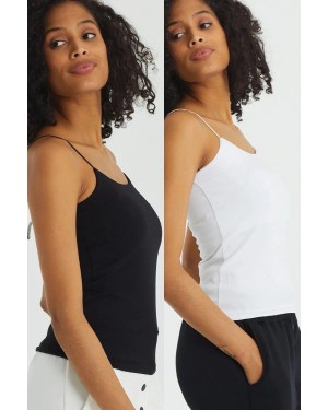 Women's Double Combed Cotton Undershirt - Black and White Combo Women's Double Combed Cotton Undershirt - Black and White Combo