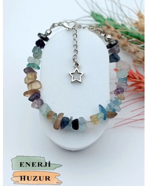 Doğal Taş Mor Düğme Kadın Bilekliği - Kırık Taş - Hediye Bilezik