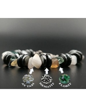 Doğal Taş Ay Taşı - Florit - Hematit Zayıflama Bilekliği - Kilo Formu Destekçisi