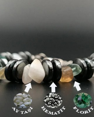 Doğal Taş Ay Taşı - Florit - Hematit Zayıflama Bilekliği - Kilo Formu Destekçisi