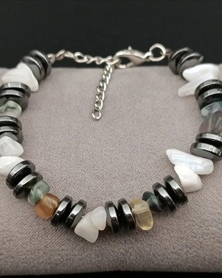 Doğal Taş Ay Taşı - Florit - Hematit Zayıflama Bilekliği - Kilo Formu Destekçisi