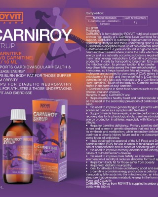 شراب كارني روي لحرق الدهون, علاج طبيعي للسمنة المفرضة, علاج االاعتلال العصبي السكري, تركيبة الرياضيين الفعالة, معتمد من FDA, 150 مل