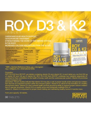 Vitamin D3 & K2 Tablets, Boost Bone Health and Calcium Absorption, 30 Tablets