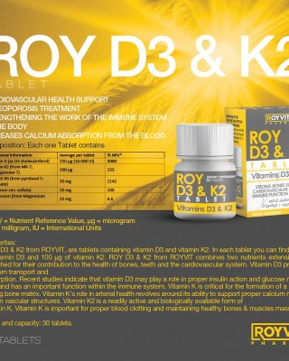 Vitamin D3 ve K2 Tabletleri, Kemik Sağlığını Artırır ve Kalsiyum Emilimini Destekler, 30 Tablet