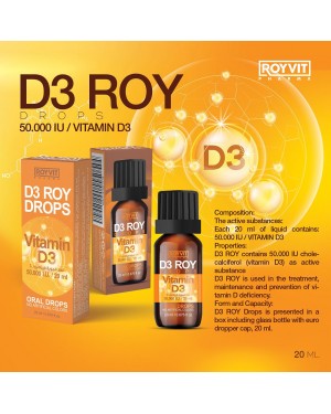 D3 ROY High-Potency Vitamin D3 Drops, 50,000 IU for Enhanced Immune Support and Bone Health, 20 ml D3 ROY High-Potency Vitamin D3 Drops, 50,000 IU for Enhanced Immune Support and Bone Health, 20 ml