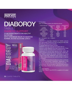 أقراص ديابوروي DiaboRoy لدعم مرضى السكري, اضبط مستوى السكر بالدم بشكل طبيعي وآمن, صديق مرضى السكري, 30 مضغوطة أقراص ديابوروي DiaboRoy لدعم مرضى السكري, اضبط مستوى السكر بالدم بشكل طبيعي وآمن, صديق مرضى السكري, 30 مضغوطة