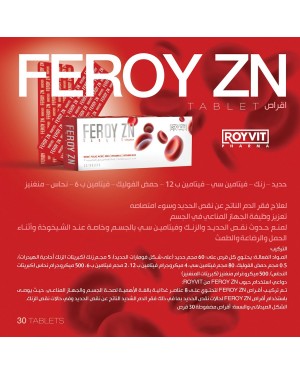 FEROY ZN أقراص الحديد والزنك وحمض الفوليك, تعزيز المناعة وعلاج فقر الدم, 30 قرصًا