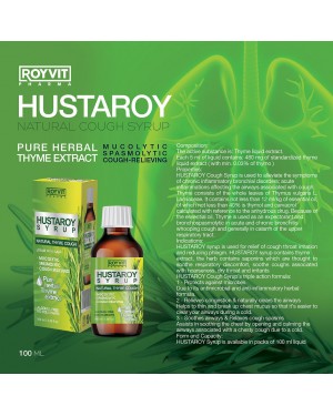 HustaRoy Natural Cough Syrup, Pure Herbal Thyme Extract for Mucolytic, Spasmolytic, and Cough Relieving, 100 ml HustaRoy Natural Cough Syrup, Pure Herbal Thyme Extract for Mucolytic, Spasmolytic, and Cough Relieving, 100 ml