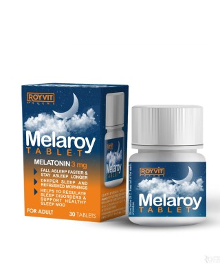 MelaRoy Melatonin Uyku Tabletleri, %100 İlaçsız, Alışkanlık Yapmaz, Daha İyi Uyku ve Gelişmiş Sağlık İçin 3 mg Melatonin, 30 Tablet