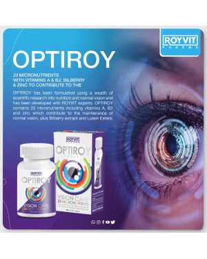 أقراص أوبتي روي OptiRoy للعناية بالبصر ودعم صحة العين, مخصصة لمن يستخدمون الشاشات لفترات طويلة, 30 مضغوطة أقراص أوبتي روي OptiRoy للعناية بالبصر ودعم صحة العين, مخصصة لمن يستخدمون الشاشات لفترات طويلة, 30 مضغوطة