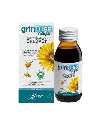 GrinTuss Herbal Cough Syrup For Adults: Dry & Phlegmy Relief with Organic Honey 128g - Day& Night  Cough Relief for Peaceful Sleep